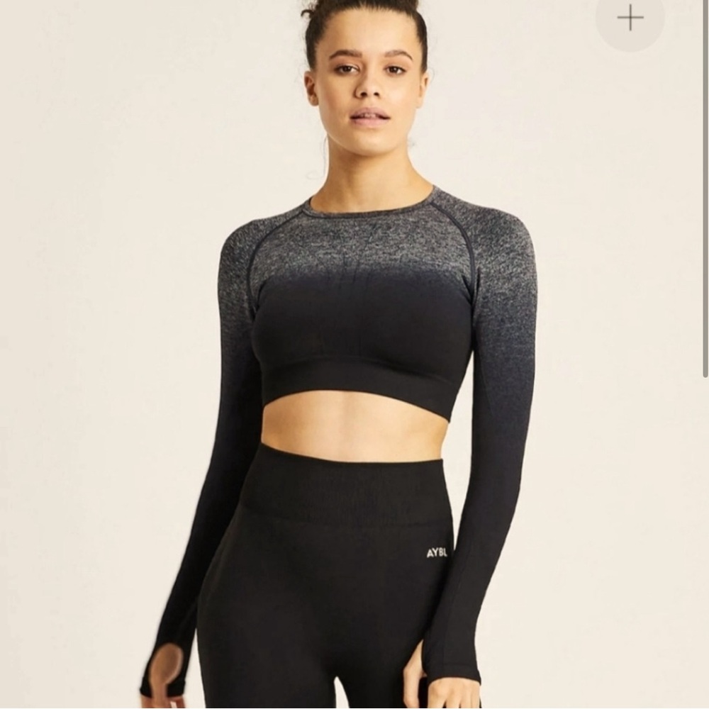 AYBL PULSE OMBRÉ SEAMLESS LONG SLEEVE CROP TOP Size Small